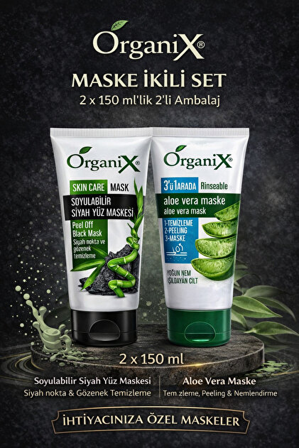 Organix Soyulabilir Siyah Yz Maskesi | Aloe Vera Maske | Siyah Nokta ve  Gzenek Kart (2X150 ml) - Fiyat, Yorumlar