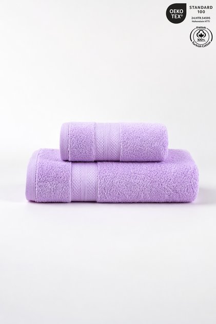 2-Piece Bath Towel Set 100% Cotton Certified, Body Head Towel Set Lilac - 50X80 & 70X130Cm