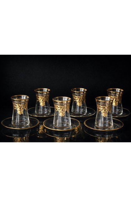 12 Pieces for 6 People 24K Handcrafted - Real Gold Embossed Tea Set Victoria Gold