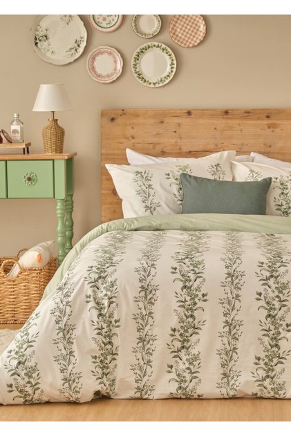 100% Cotton Ranforce Julia Single Duvet Cover Set Green (160X220 cm)