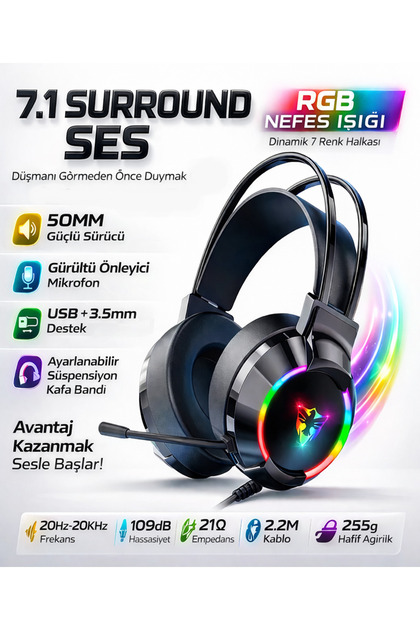 Snopy SN-GX7 Crazy Siyah USB LED'li Mikrofonlu Oyuncu Kulaklığı