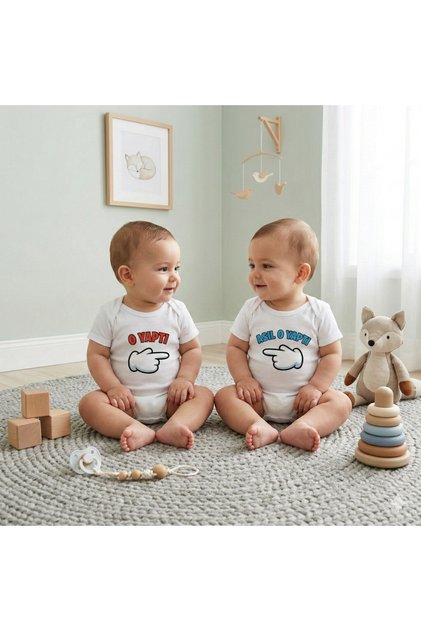 Organic 100% Special Baby Bodysuit for Twins, Unisex Snap Fastener Baby Bodysuit