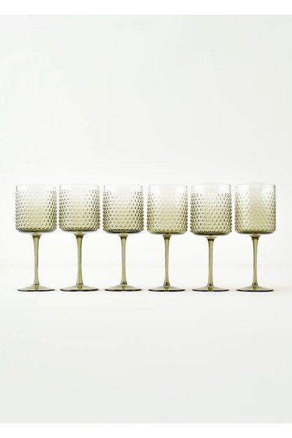 Green Bubble Glass Set - 6 Pieces (400 Cc)