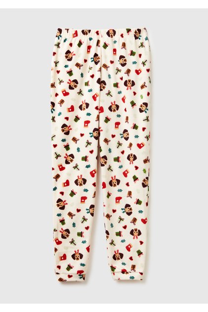 Women's ecru mix christmas patterned fleece pajama bottoms