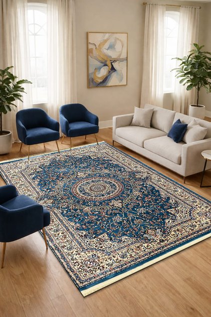 4 Metrekare - 6 Metrekare Modern Salon Ve Oturma Odası Halısı Yumuşak Doku Antialerjik Ipek Mavi