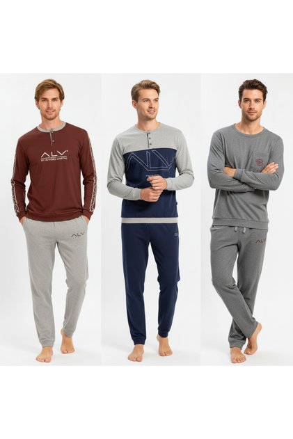 Men's Cotton Collared Buttoned Pocketed Gift Bundle and Dowry Set, 3 Pieces, 2-Piece Top and Bottom Pajama Set