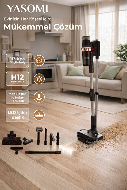 Yasomi Vion Plus V11 33Kpa H12 Hepa Mop Başlık Led Işıklı Turbo