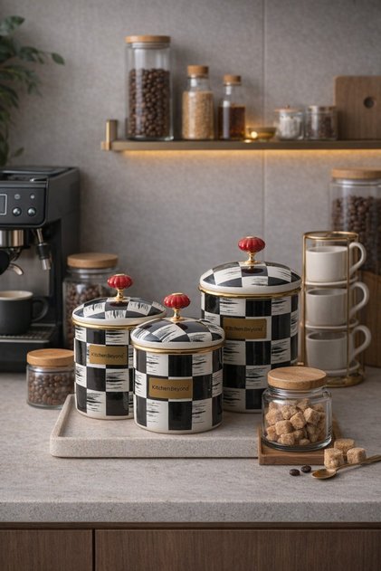 Emaye Damalı 3 lü Çay Şeker Kahve Kavanoz