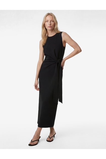 Sleeveless Black Women's Dress with Tie Detail 6Sak80019Ek
