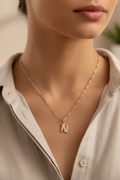 Style Pearl/Xuping Jewelry N Stone Letter Necklace