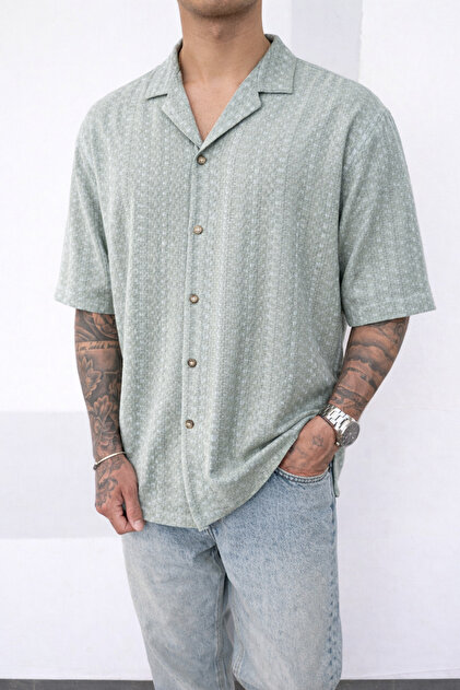 Patterned Çağla Linen Knitted Men's Shirt