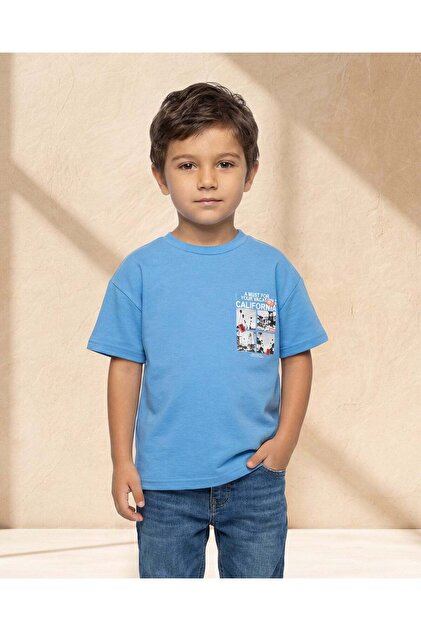 Boys Blue Striped Sleeve Modal T-Shirt