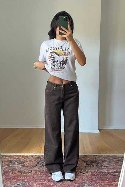 Women's Baggy Cut Jeans Trousers Brown
