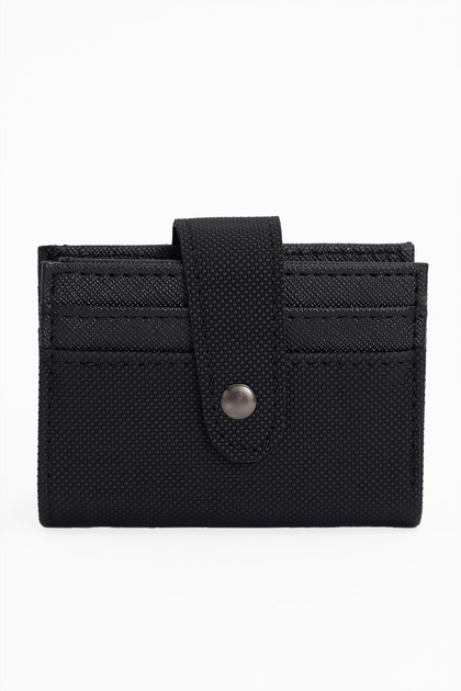 Men's Black Card Holder Wallet with Snap Closure and Compartments