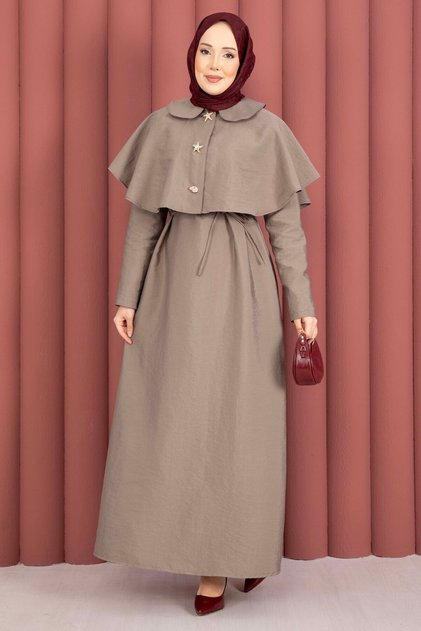 Minimal Cape Detailed Lace-Up Dress Mink