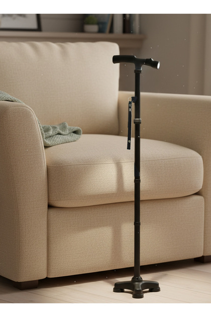 Five-Section Folding Crutch with LED Light, Adjustable Telescopic Walking Cane for Seniors