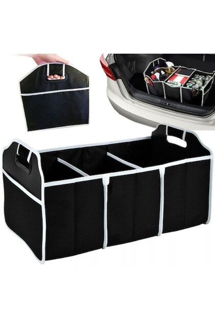 Organizator pentru portbagaj auto, 3 compartimente + 4 buzunare, pliabil, poliester, negru