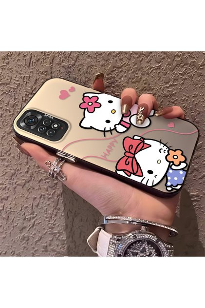 Silicone Edge Hard Back Phone Case Compatible with Redmi Note 11S Kitty Pattern