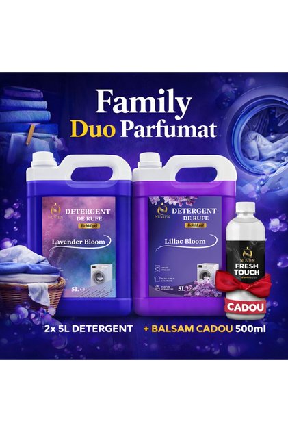 Family DUO – Pachet Detergent Rufe 2 x 5L, 1xLiliac Bloom, 1x Lavender Bloom + Balsam de Rufe CADOU