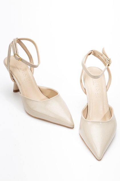 Women's Buckle Pointed Toe Beige Shoes
