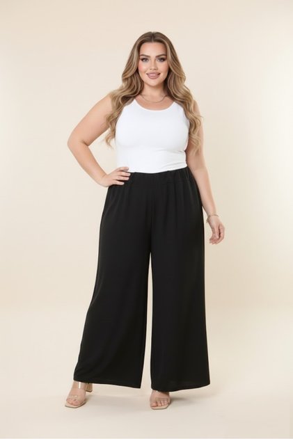 Women's Plus Size Relaxed Fit Elastic Waist Aerobin Linen Loose Trousers with Pockets 26051