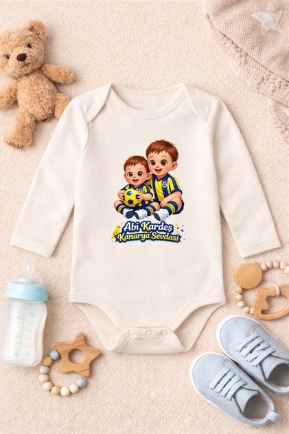 Baby Bodysuit with Funny Writing Abi KardeÅŸ Kanarya Baby Printed 100% Cotton Bodysuit (Newborn & Baby)