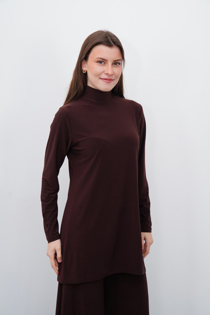 High Collar Sandy Tunic-Brown