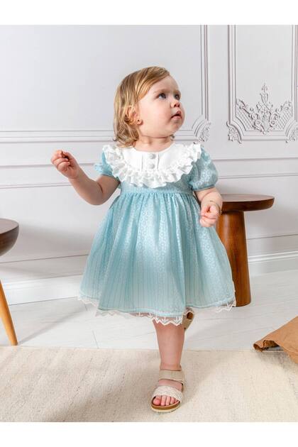 Baby Girl Embroidered Piece Eyelet Embroidery Collared Dress