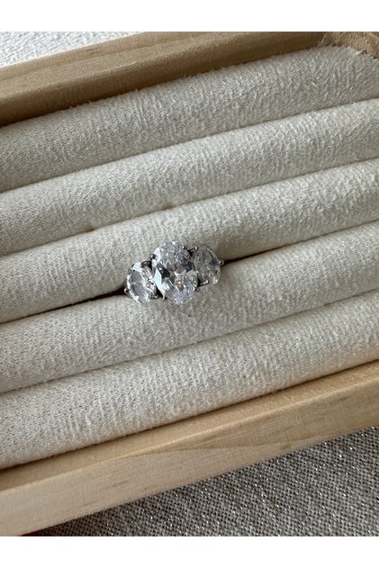 Special Series - Silver Colored Ring with 3 Oval Stones