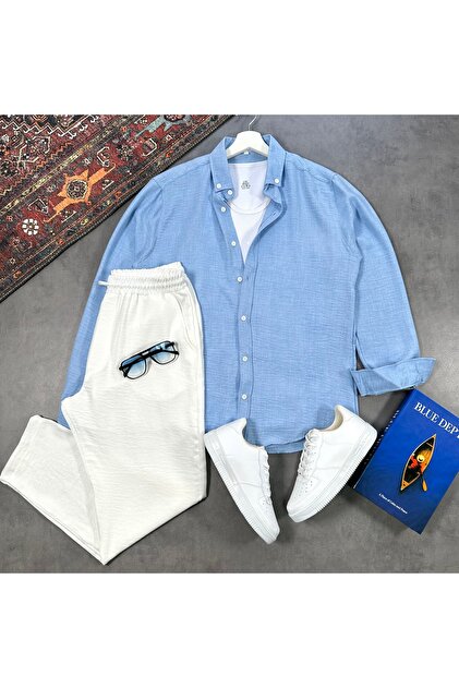Men's Linen Textured Shirt and Pants Set 2-Piece