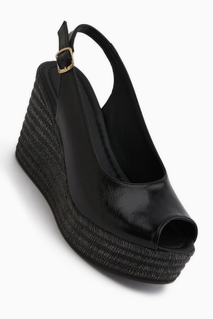 Caty Black Wedge Heeled Women's Sandals