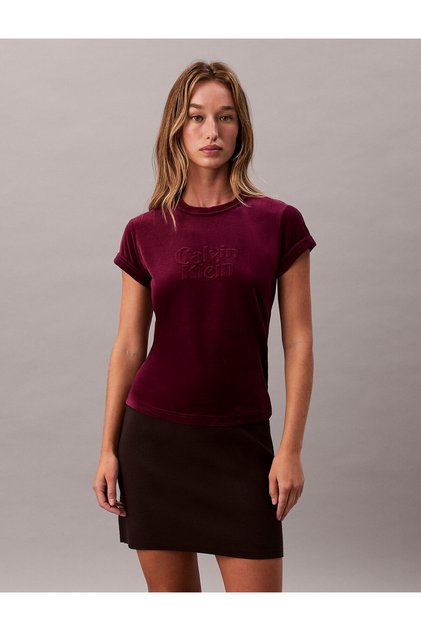 Velour Embossed Logo Graphic Slim T-Shirt