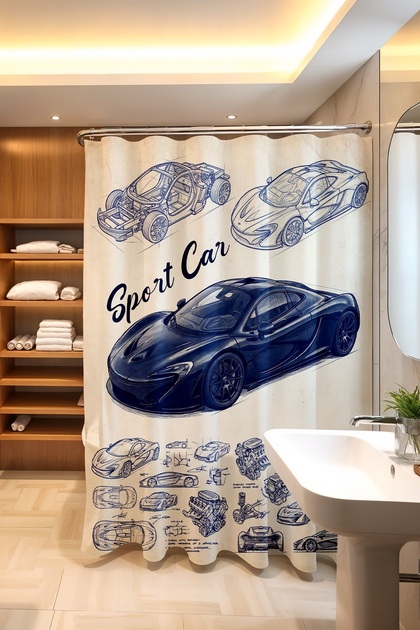 Bathroom Curtain, Mechanical Harmony Patterned Shower Curtain, Bathtub Curtain 175X200Cm