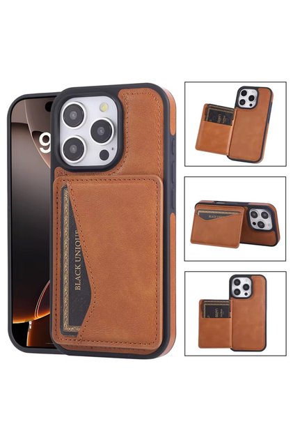 iPhone 15 Pro (6.1 Inch) Compatible Wallet Card Holder Stand Triangle Detailed Lux Leather Case