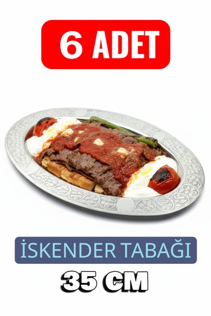 Oval Krom Çelik İskender ve Servis Tabağı – Otantik İşlemeli, 35 cm