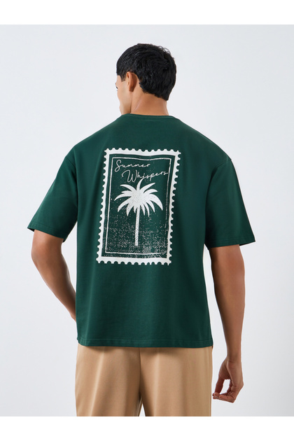 Men Green Graphic Print Oversized T-Shirt