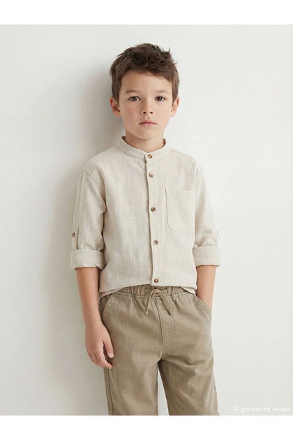 LCW Kids Gray Mandarin Collar Boy's Shirt