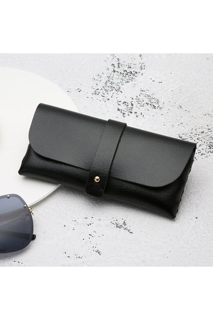 حافظة نظارات سوداء أنيقة مصنوعة يدويًا، حقيبة ناعم للنساء، حافظة نظارات شمسية قابلة للطي مع مشبك، مصنوعة من مادة PVC