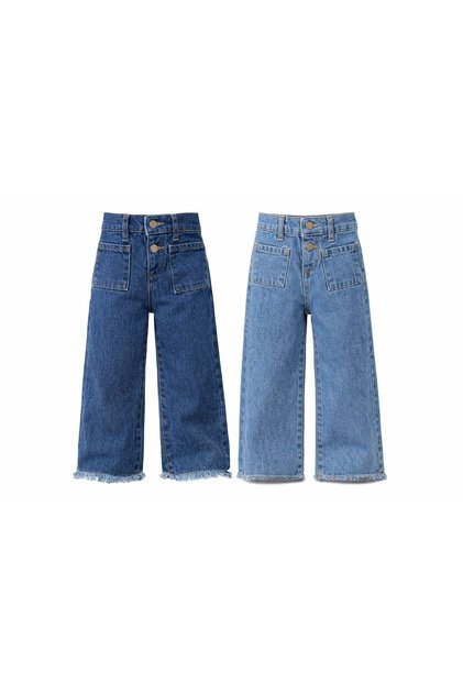 Girl's Jean Wide Leg Trousers 2 Pieces Black and Blue Set