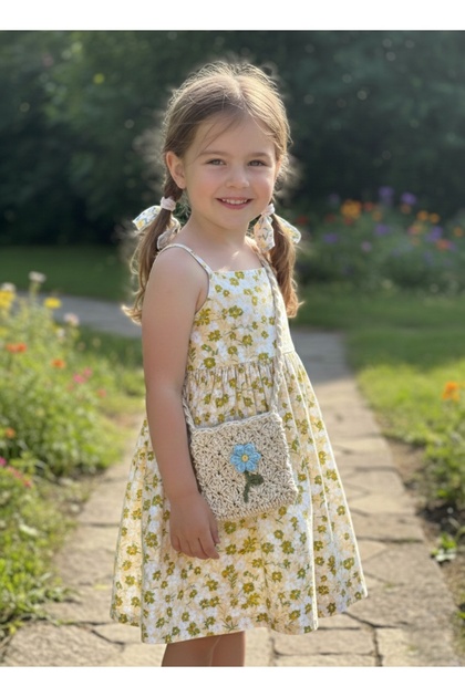 Hand Knitted Flower Detailed Girls' Shoulder Bag