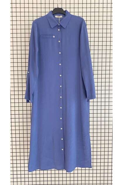 Shirt Collar Button Closure Slit Detailed Long Summer Tunic