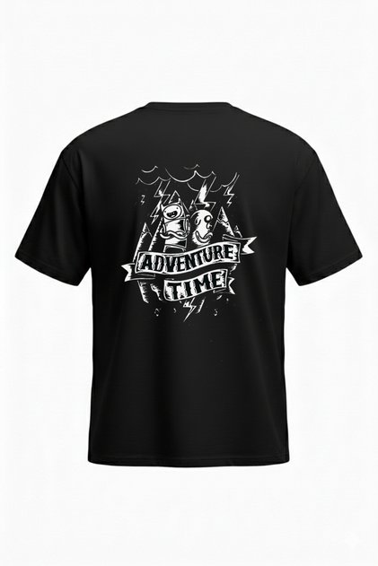 Adventure Time T-Shirt - Black Printed Oversize Crew Neck Short Sleeve Loose Fit