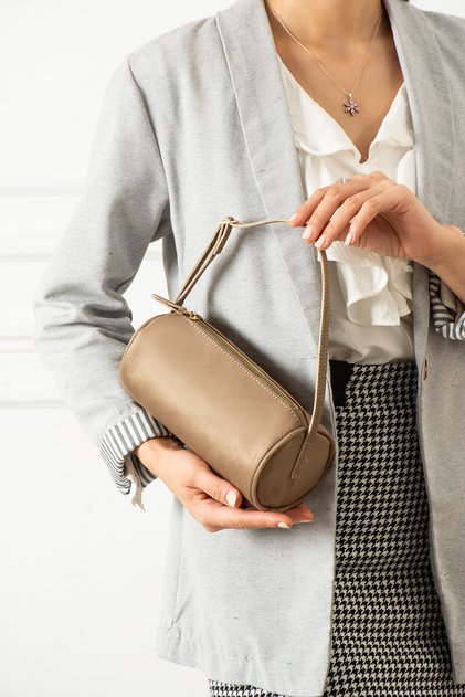 Mink Cylinder Form Women's Hand & Shoulder Bag