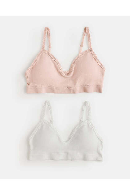 Women Assorted Rib Non-Wired Padded Bra With Lace (3 Pack)
