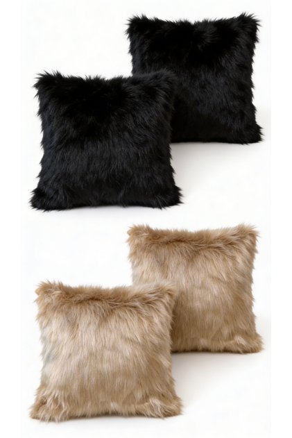 Plush Decorative Throw Pillow Cover Set of 4 – Black & Light Brown Soft Textured Pillow Covers 43X43