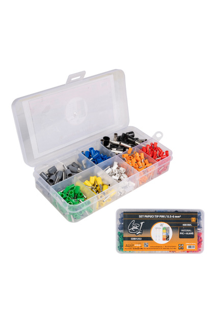 Set 400 terminale cu pini, 0.5-6 mm², PVC+alama, 8 dimensiuni diferite -