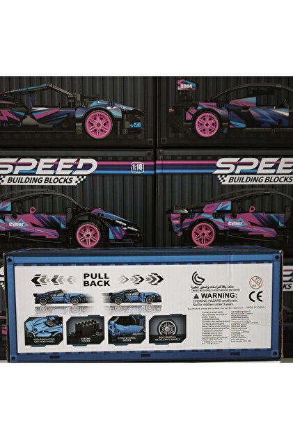SPEED Building Blocks 1:18 Ölçekli Çek-Bırak Mavi Yarış Arabası
