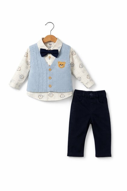 Mini gentleman bear knitted vest 3-piece set