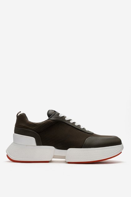 Men's High Sole Lace-Up Leather Comfort Sneaker Mc 20276 Haki