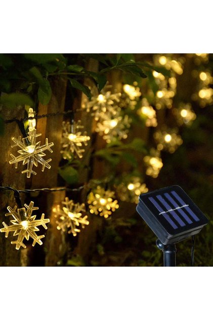 ® Соларна система 7м с 50 кристални LED снежинки, топло бяло